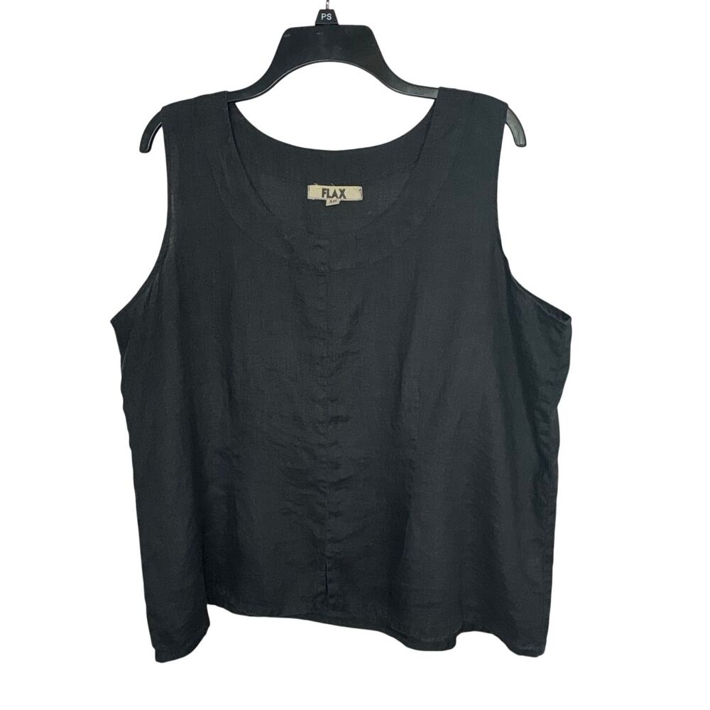 Flax Sleeveless Lagenlook 100% Linen Black Boxy Resort Breezy Top Tank Size 1XL